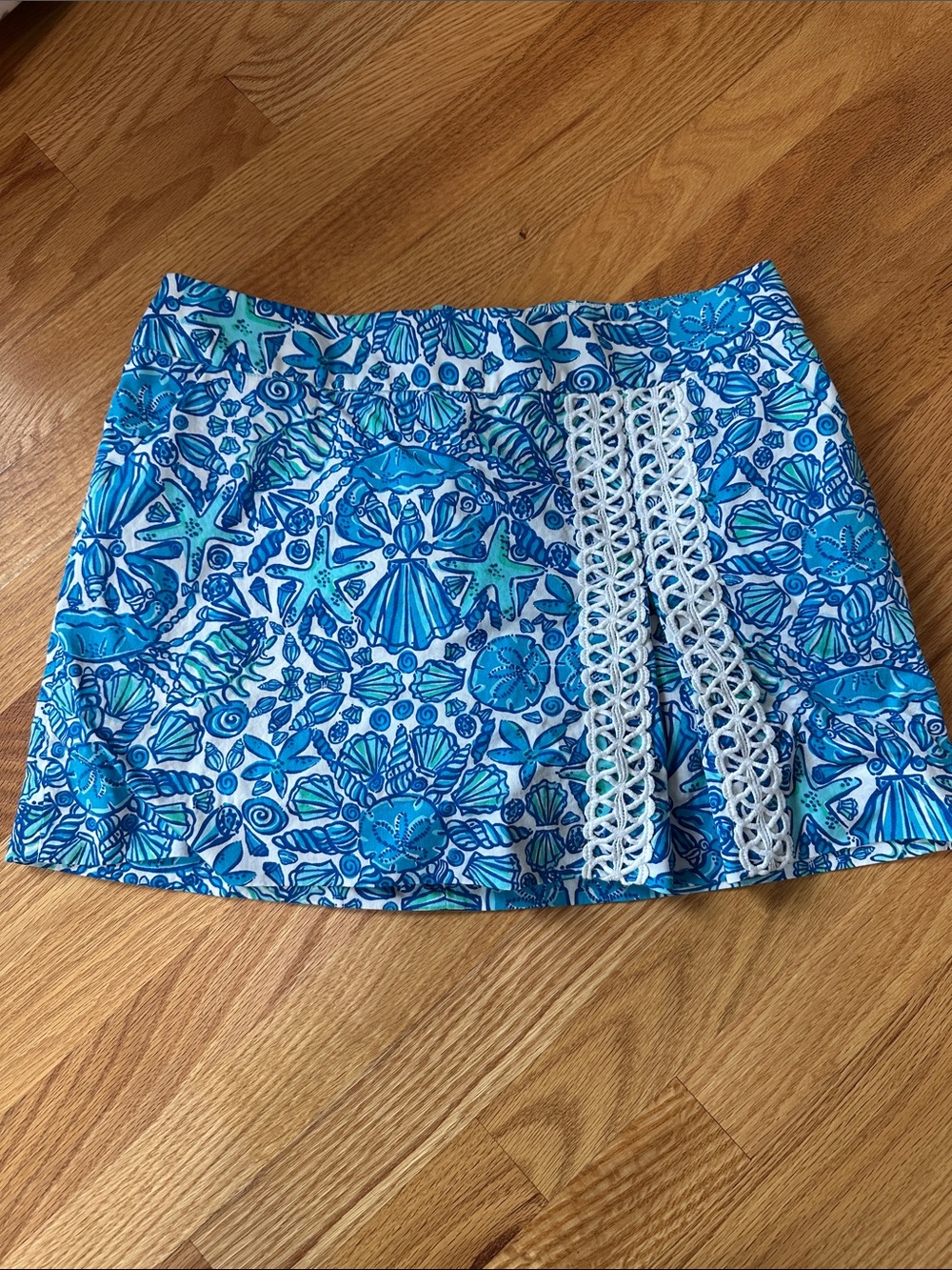 Lilly Pulitzer Blue & Aqua Printed Mini Skirt with Crochet Trim
